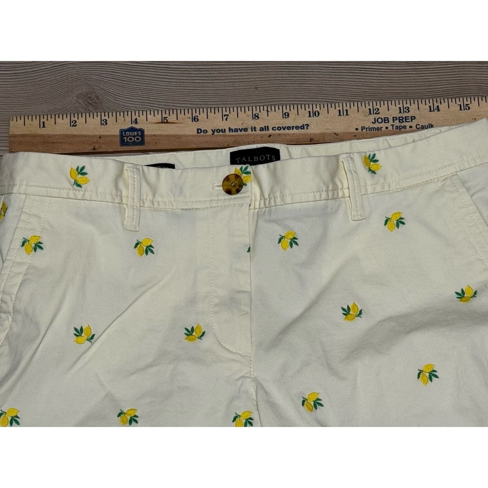 Talbots Relaxed Chino Pants Women's 10P Yellow Lemon Embroidered Stretch Ankle - Picture 7 of 11